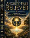 CREATOR ARSENAL The Anxiety-Free Believer premium 5-day micro course book cover with a scenic landscape and a path leading to a cross on a mountain.